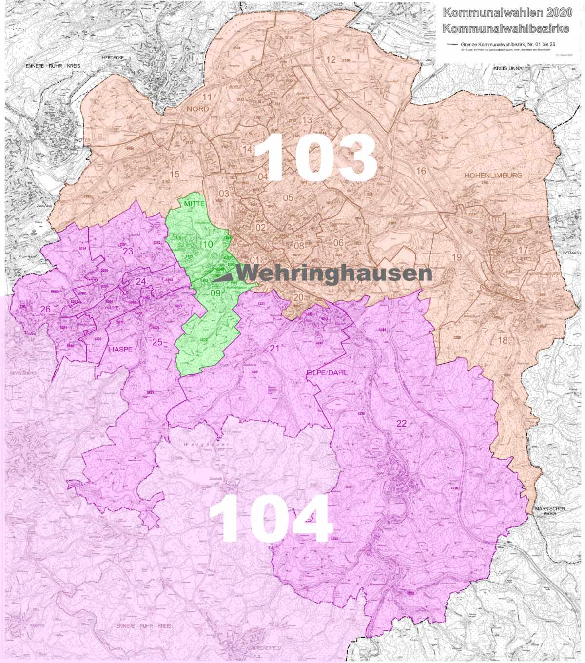 Kommunalwahl 2022 – Wahlkreise in Hagen